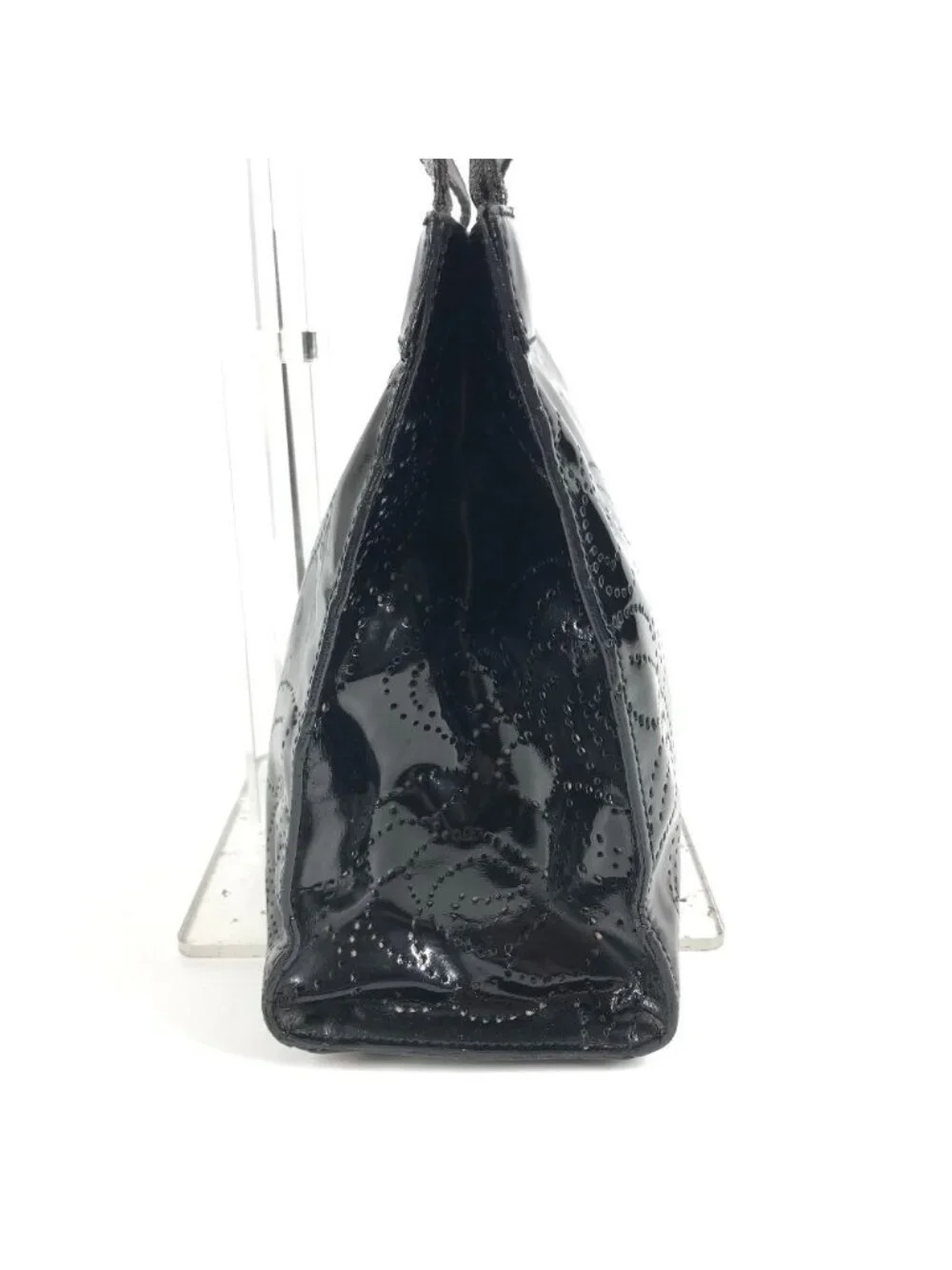 Chanel Shoulder Bag Perforated Logo Camellia Flower Patent Leather Black